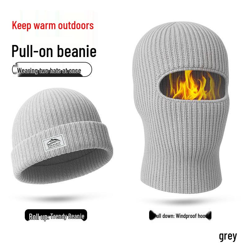 European and American Style Thick Woolen Beanie with Ear Flaps - 2-in-1 Knitted Hat & Adjustable Face Protection for Warm Cycling