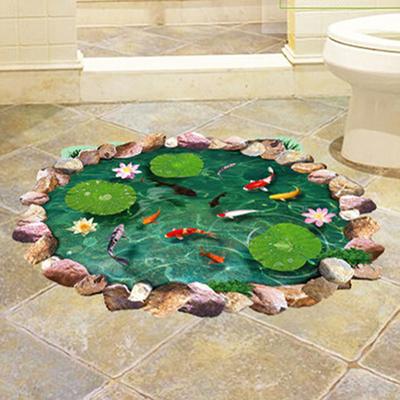 Adesivo da Pavimento Impermeabile Loto Stampa Pesce 3D Adesivi Rimovibili Decorazione Casa