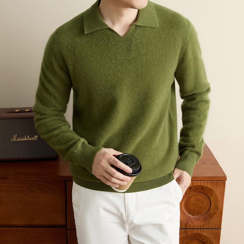 Peimeng Men's Cashmere-Blend Seagull Collar Pullover Sweater