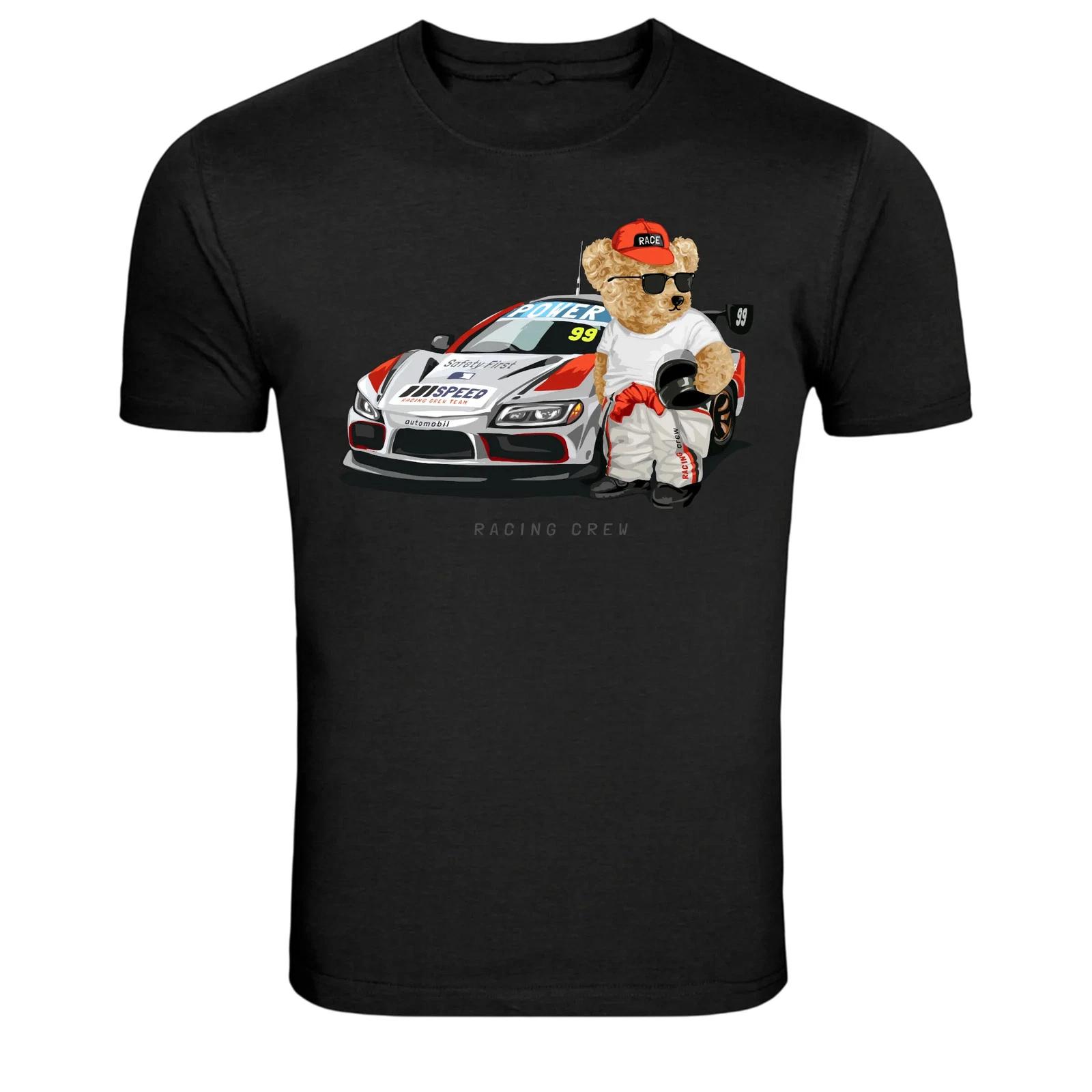 Racing Crew Teddy Bear Race Car Driver Graphic T-Shirt XS