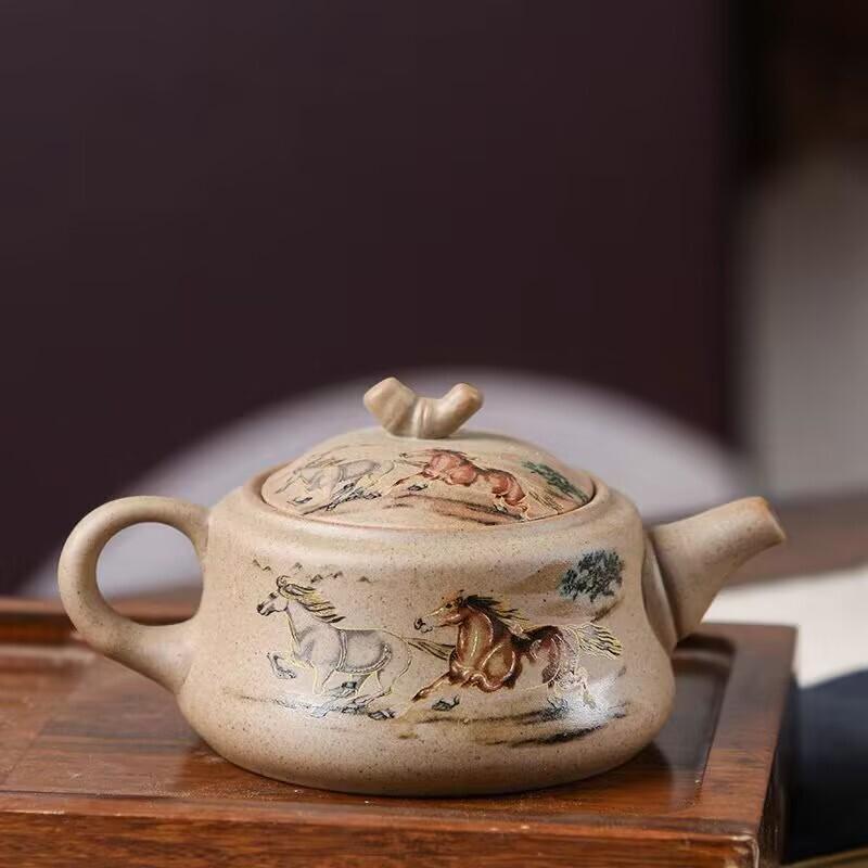 Wykwintny ceramiczny czajnik do herbaty Klasyka Chin Gruboziarnista ceramika Czajnik z uchwytem Ceramika Czajnik z drewna tekowego Czarny Zielony fioletowa glina Zestaw do herbaty z surowej rudy