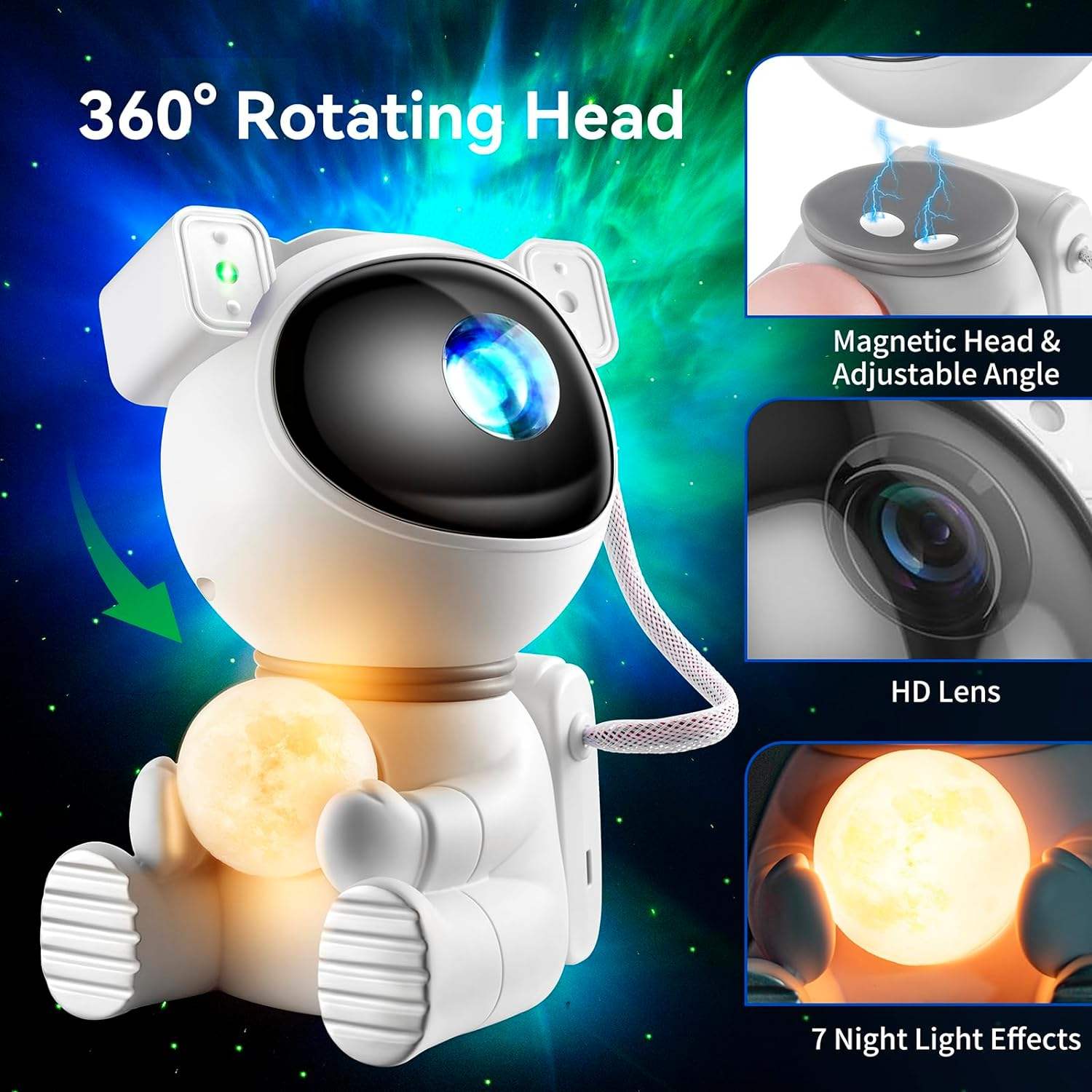 

JN2316 Lovely Astronaut Starry Sky Projection Lamp Bluetooth-compatible Speaker 7 Color Moon Night Light A