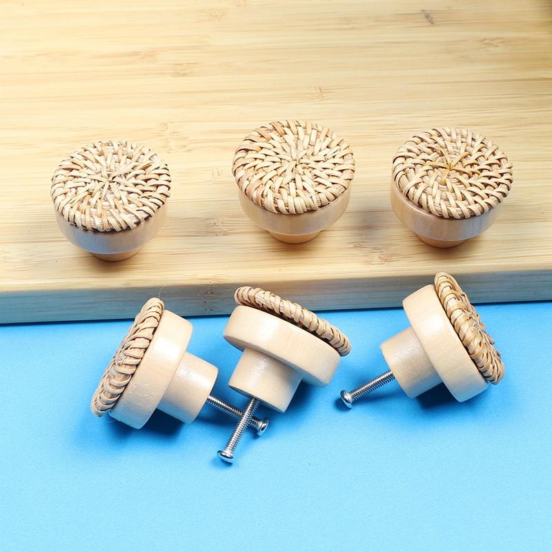 ABGR-24Pcs Boho Rattan Dresser Knobs Round Wooden Drawer Knobs Cabinets Dresser Handles Hardware Pulls Cabinet Knobs