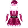 Kids Girls Santa Costume Outfit Sleeveless Sequin Tutu Dress Dance Show Fancy Dress Set for Christmas Cosplay Party