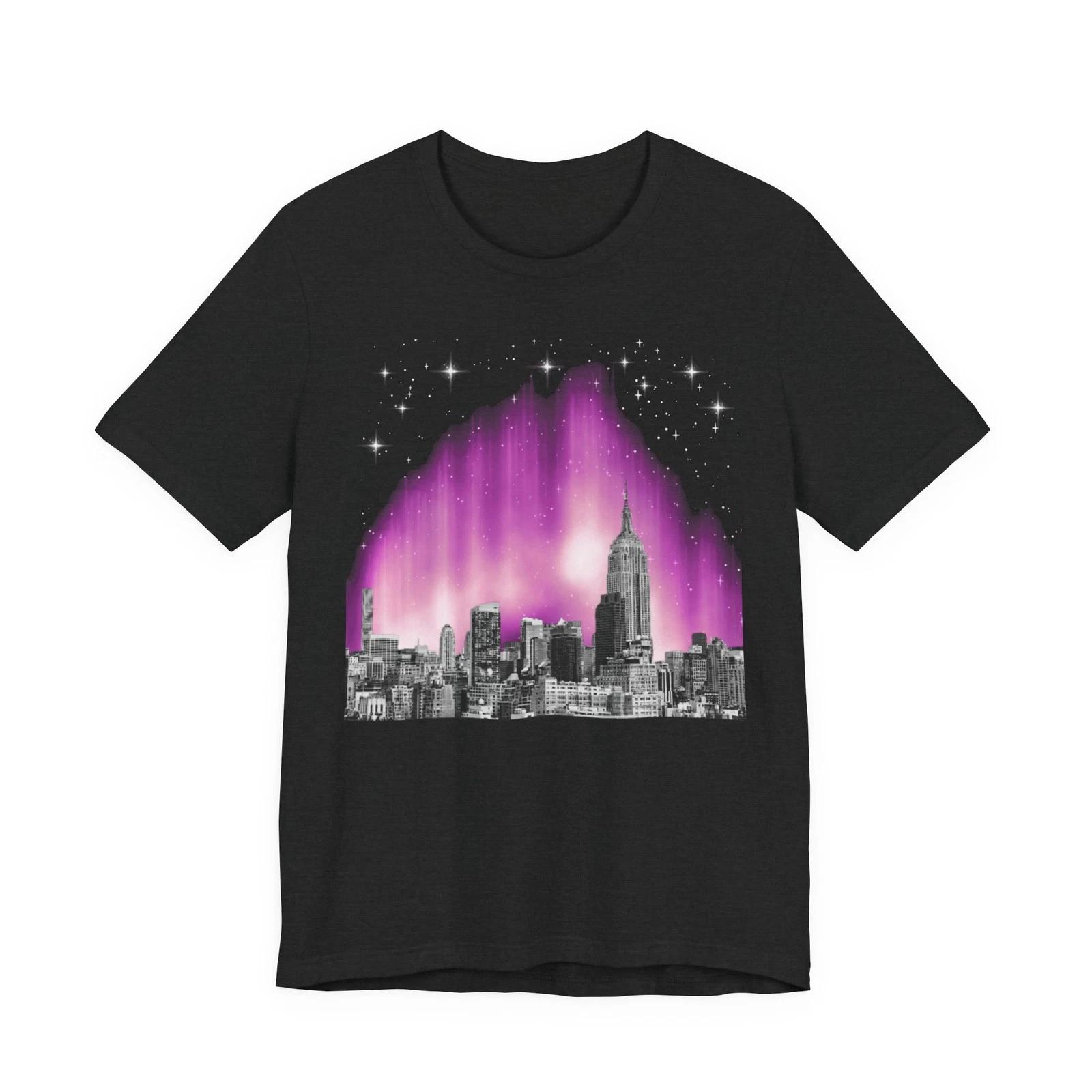 

Pink Aurora Cityscape Tee | Skyline Graphic T-Shirt 4XL