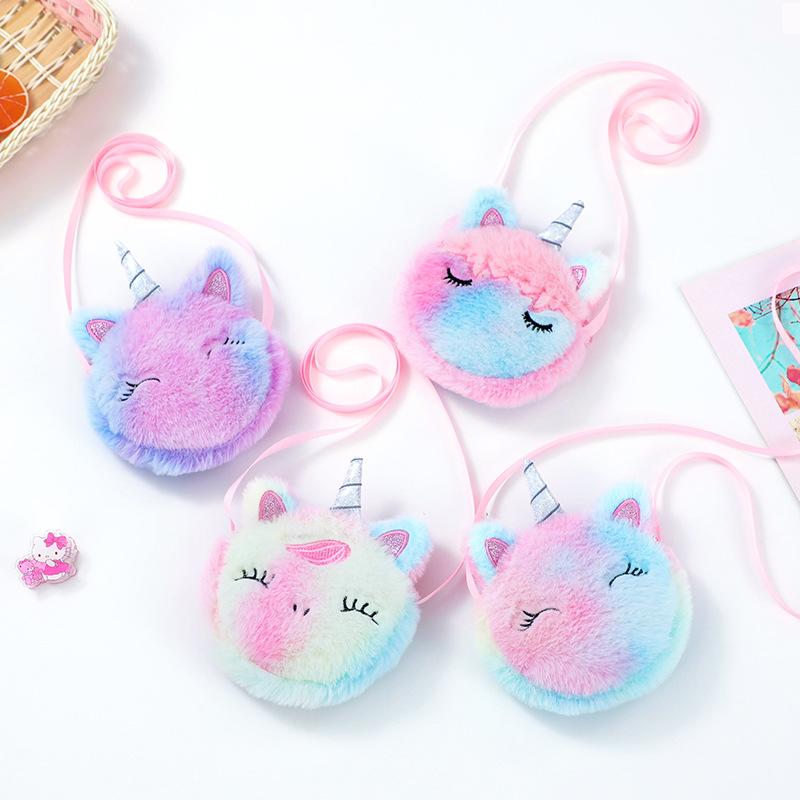 Kawaii Plüsch Einhorn Baby Umhängetaschen Mini Rucksack Spielzeug Kinder Party Geschenk Niedrige Runde Geldbörse Mädchen Schling Schultertasche