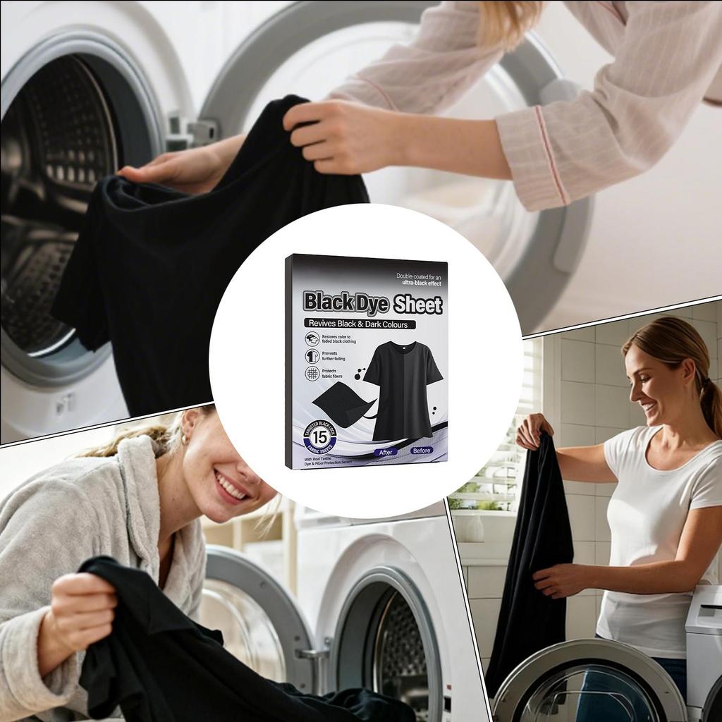 Color Restorer Laundry Sheets 15 Pieces Black Clothing Dye for Fabric Care Garment Restoration Washing Faded Clothes Jeans Socks