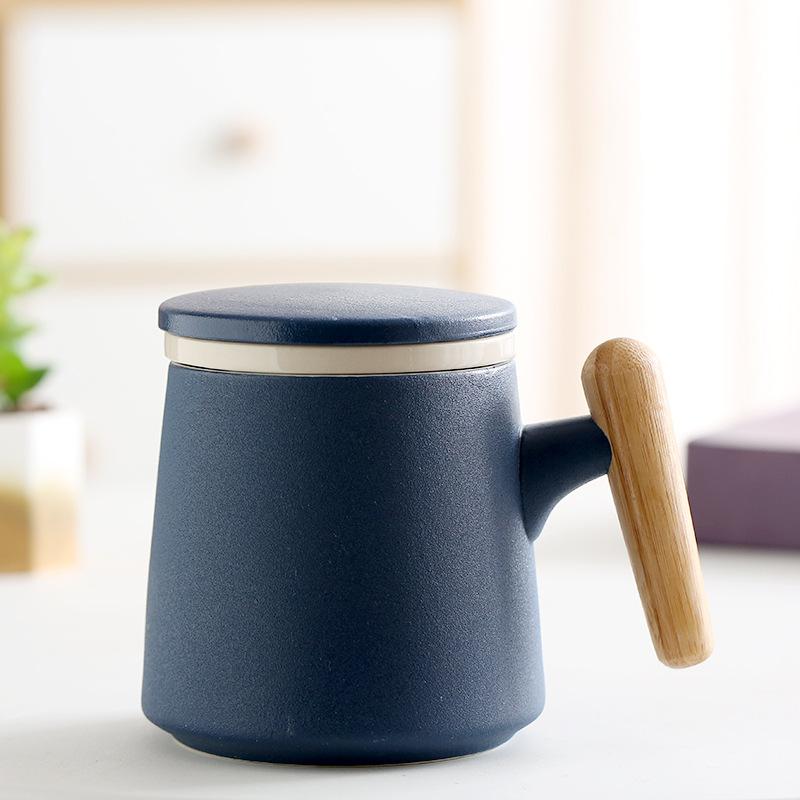 Ceramic Wooden Handle Mug with Lid Tea Separating Cup Office Water Cup Advertising Gift