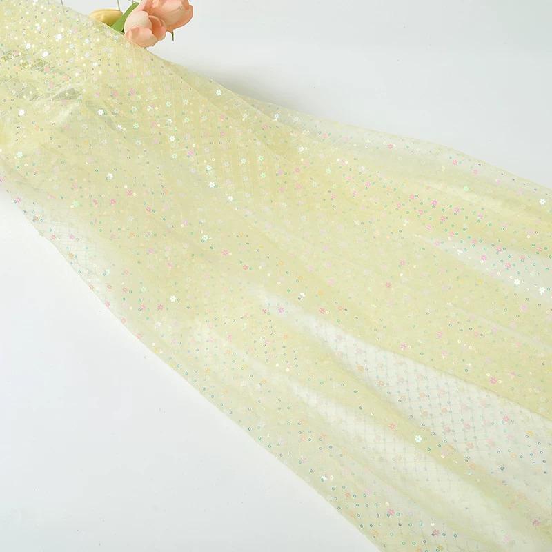 Diamond Grid Sequin Mesh Fabric for Wedding Dress Headwear Decoration Fabrics By The Meter Diy Sewing Material Cloth