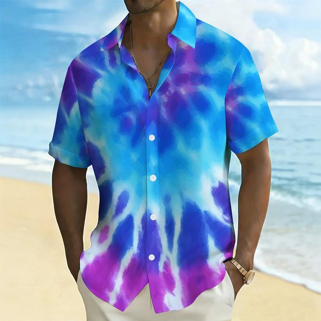 Women Short Sleeve Shirt Black Base With Multicolor Paint Splash Abstract Print Lapel Button Up Top