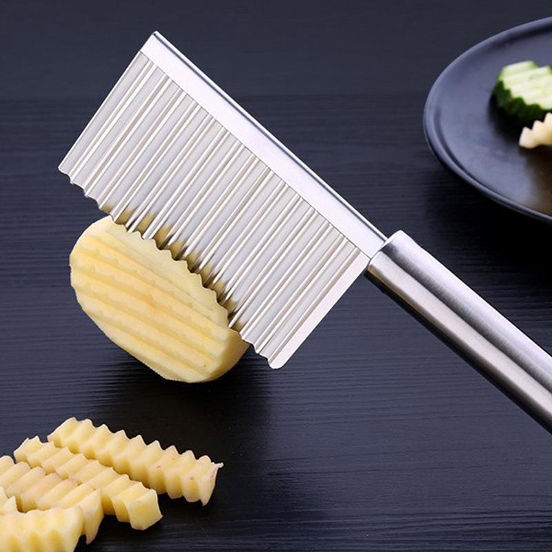 Stainless Steel Potato Chip Slicer Dough Vegetable Fruit Crinkle Wavy Slicer Knife Potato Cutter Chopper Kitchen Cutting Tool
