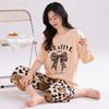 Pajamas women's summer pure cotton short-sleeved printed cropped pants thin cotton women's loungewear summer loose large size set