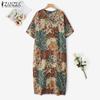 ZANZEA Womens Vintage Short Sleeve Floral Print Casual Long Dress