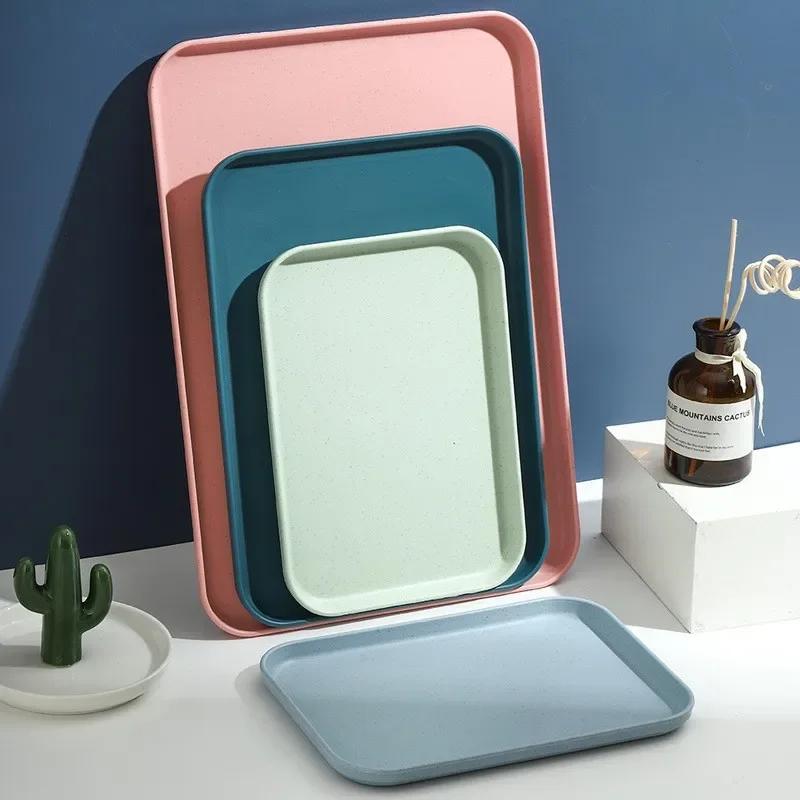 

Пластиковый поднос для сервировки, домашний поднос для чая, фруктов, десертов, нескользящий, устойчивый к царапинам, пластиковый поднос для хранения продуктов, кухонная утварь