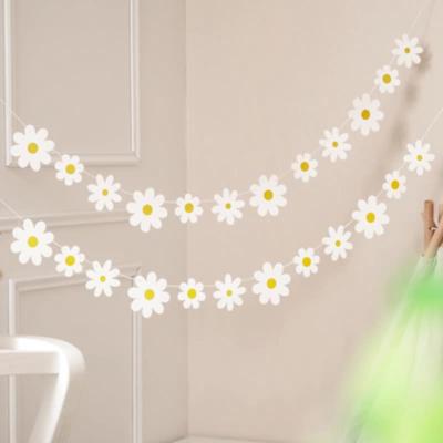 Decoraciones Pequeñas banderas blancas decoradas con escenas Banderines Suministros Fiesta de cumpleaños Flores Crisantemos Margaritas Tirar