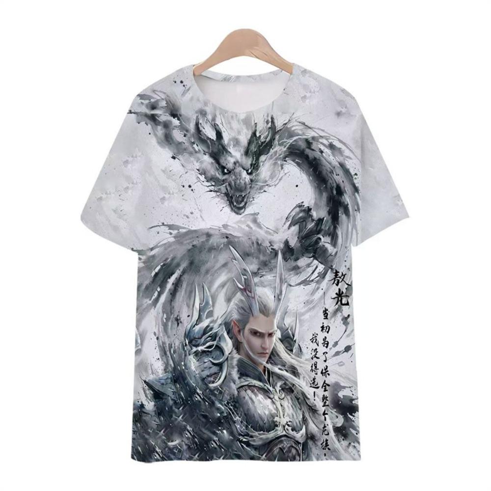 3D Printed Anime Nezha T-Shirt Boys' Summer Crew Neck Short Sleeve Comfortable Loose Top