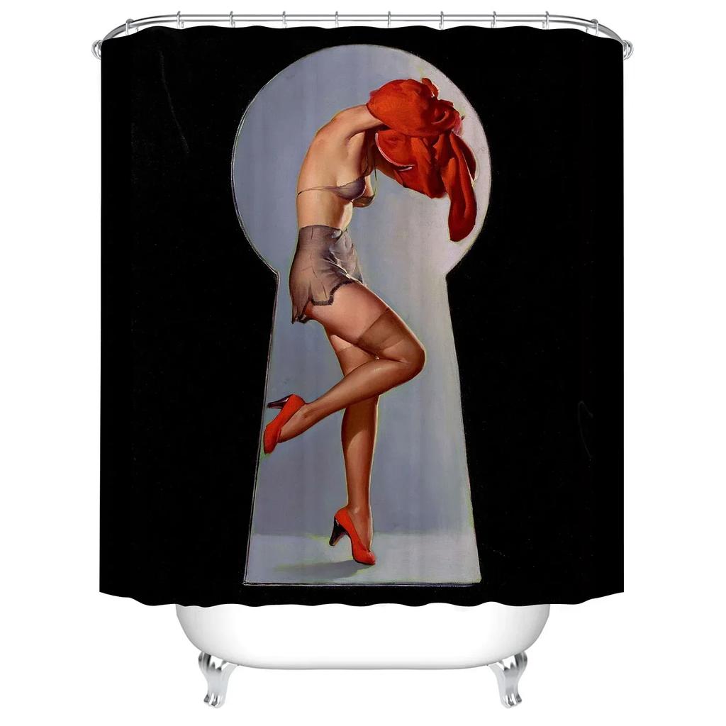 Cartoon Girl Printed 3D Bath Curtains Waterproof Polyester Fabric Washable Bathroom Shower Curtain Screen With Hooks Accessories