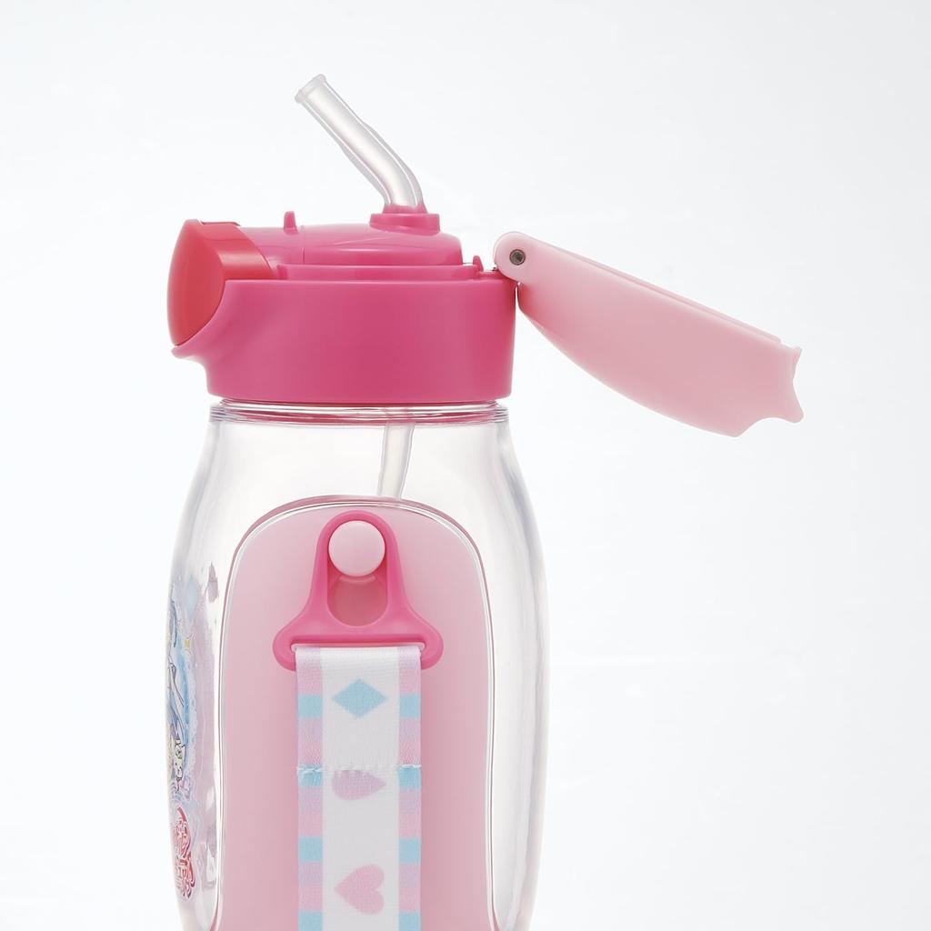 Skater Water Bottle with Kimi To Idol Children's Straw, 530ml, One-Push Operation, PreCure, Girl's Design, PDSH6DX-A