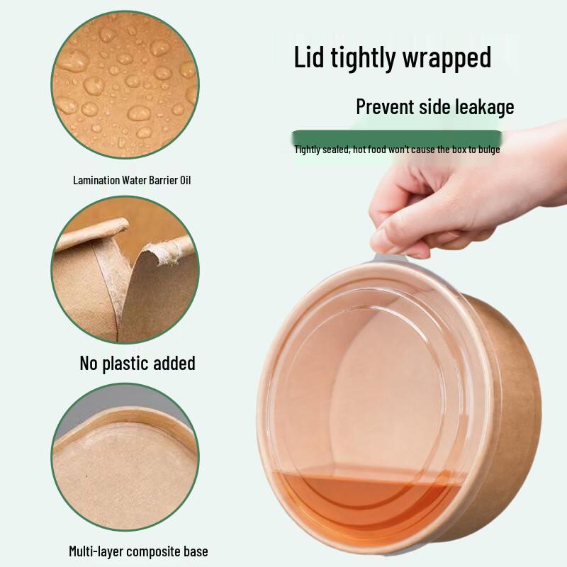 Lantuan 1500ml Disposable Kraft Paper Bowls with Lids