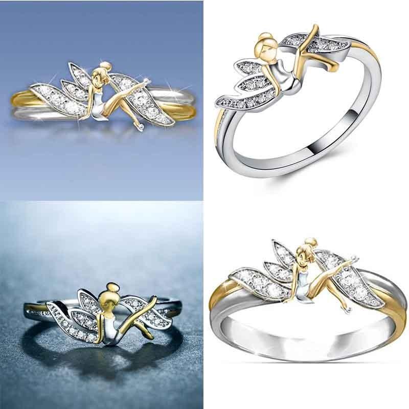 Exquisite Fantasy Flower Fairy Elf Cubic White Gold Plating Two-toned Wedding Ring Jewelry For Women
