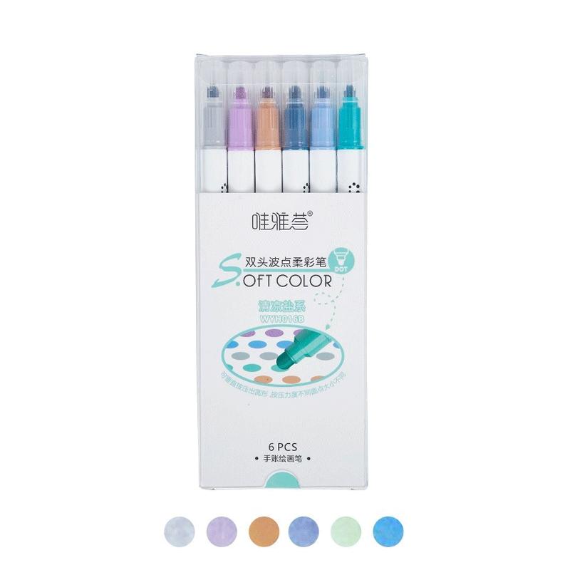 6 Bucăți/Kit Kit Pixuri Highlighter cu Puncte Culoare Deschisă Vârf Dublu Marker Puncte Fine pentru Desen Pictură Materiale Școlare de Birou