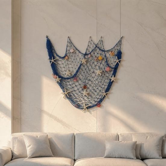 Seasonal Theme Decoration Fishing Net Wall Decoration, Lighted Coastal Art, Light-Up Decorative Photo Display Netting Hanging for Beach House