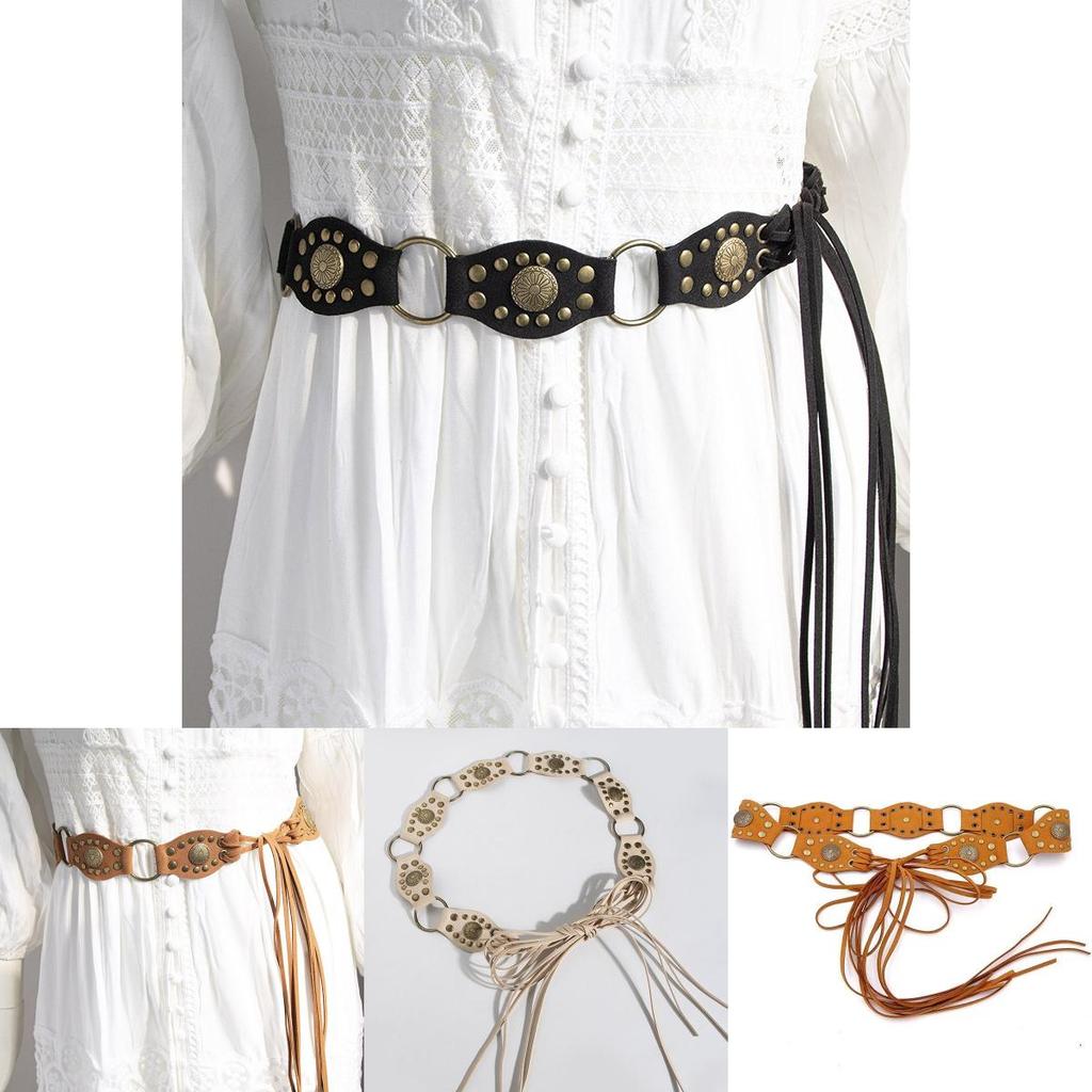 Bohemian Faux Suede Waistband With Rivet Detailing And Knot Closure For Vintage Festival Looks