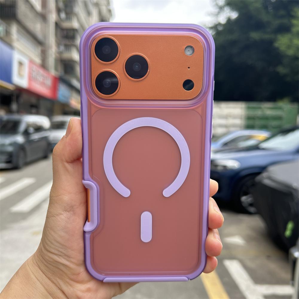 Shockproof Matte Anti-Fingerprint Magnetic Acrylic Phone Case for iphone 13 14 15 16 17 Pro Max,for iphone 17 Back Cover Orange For iPhone 15 светло-фиолетовый
