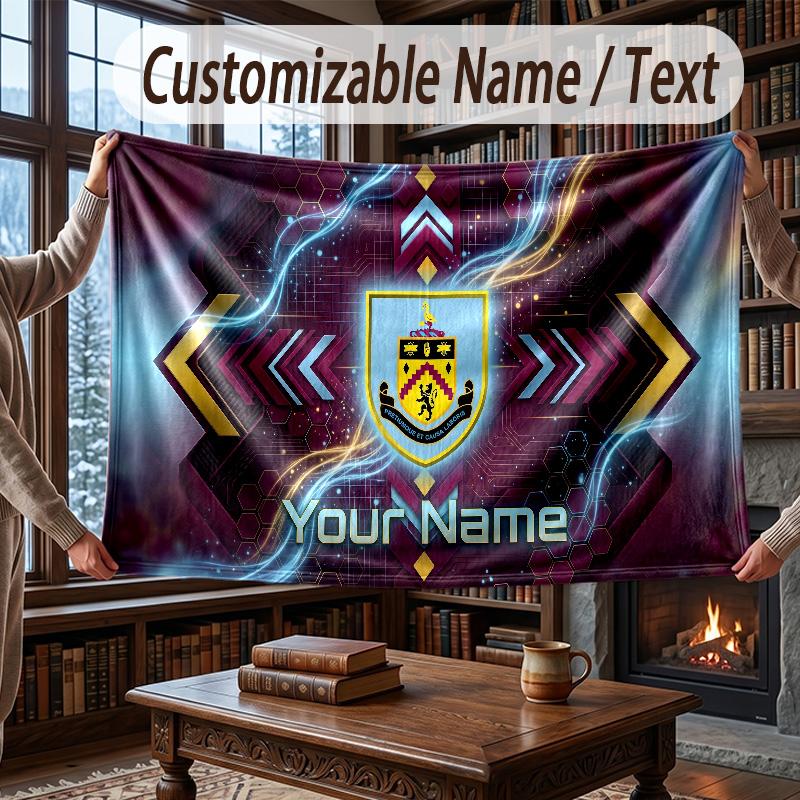 Custom Name Flannel Throw Blanket Burnley Football Pattern Warm Home Decoration