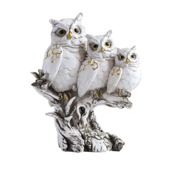 Owl Family Resin Figurines, Rustic Tree Branch Animal Statues, American Country Home Decor for Living Room TV Stand Bookshelf Bedroom, Unique