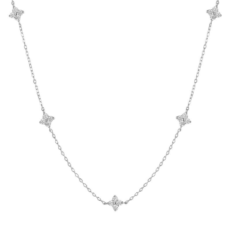 

Намисто Клевер щастя з гіпсофілою: Жіночий розкішний, тонкий дизайн, універсальний ланцюжок на ключицю срібний