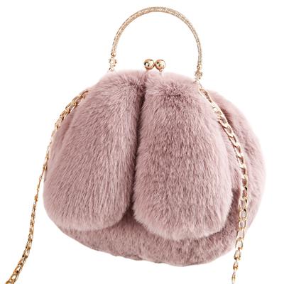 Kadın Tavşan Kulakları Sahte Kürk Crossbody Zincir Omuz Çantası Kılıfı Çanta Çanta