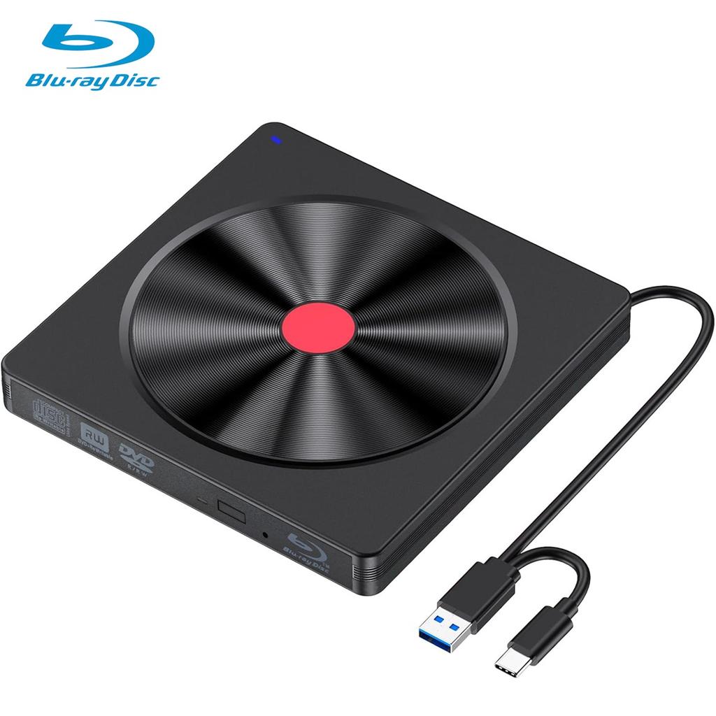 External Blu-ray Drive, USB 3.0 & Type-C BD Reader, DVD/CD Burner – Portable Blu-ray Player for Laptop PC, Windows/Linux/Mac OS