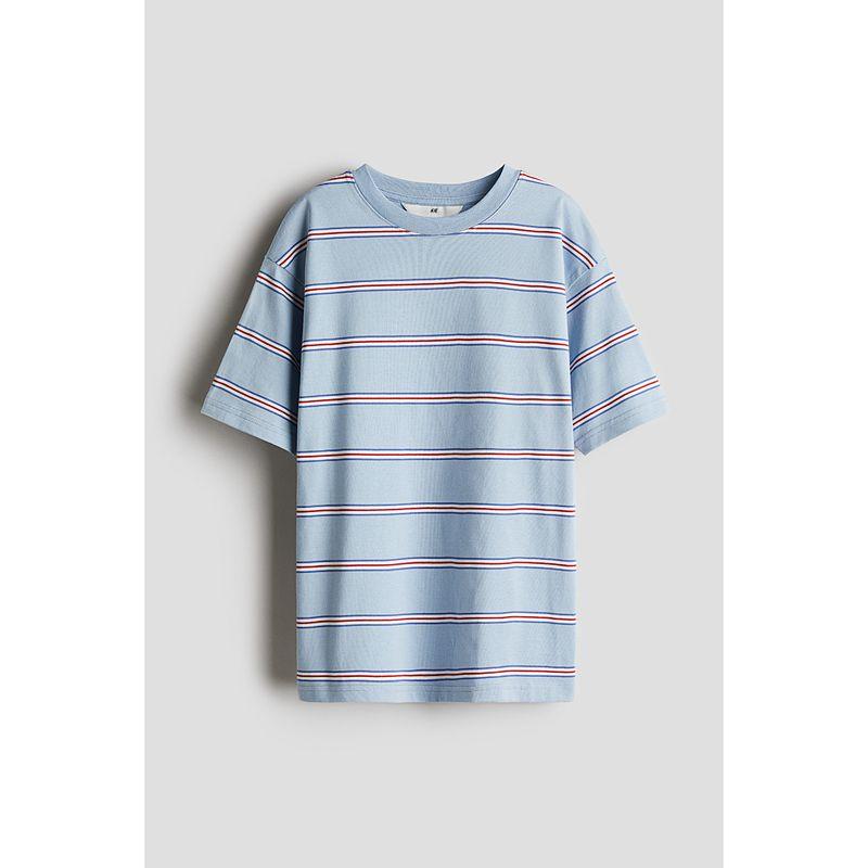

HM Children s Clothing Boys T-shirt 2025 Autumn New Arrival Loose Design Cotton round Neck American Stripes Short Sleeve 1269456