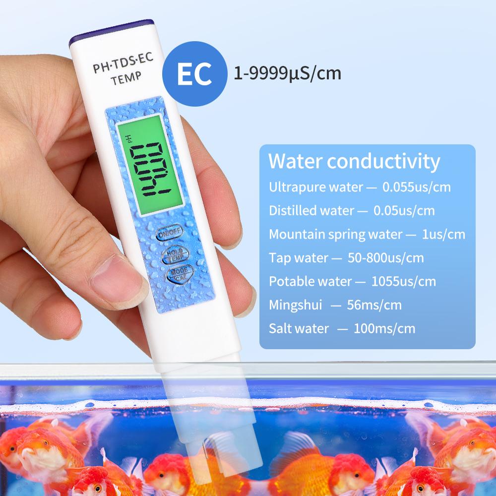 4 In 1 Digital PH Meter PH TDS EC TEMP Tester Backlight Water Quality Tester For Pools Drinking Water Aquariums