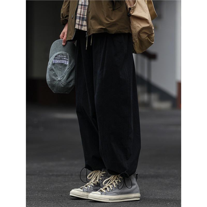 Spring and summer thin retro basic overalls men's and women's loose casual straight-leg pants solid color tied casual pants