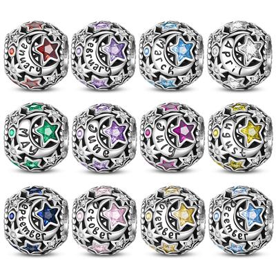100% 925 Silver Birthday Month Lucky Charms Beads From January To December Fit Pan Original Bracelets DIY Jewelry Gifts