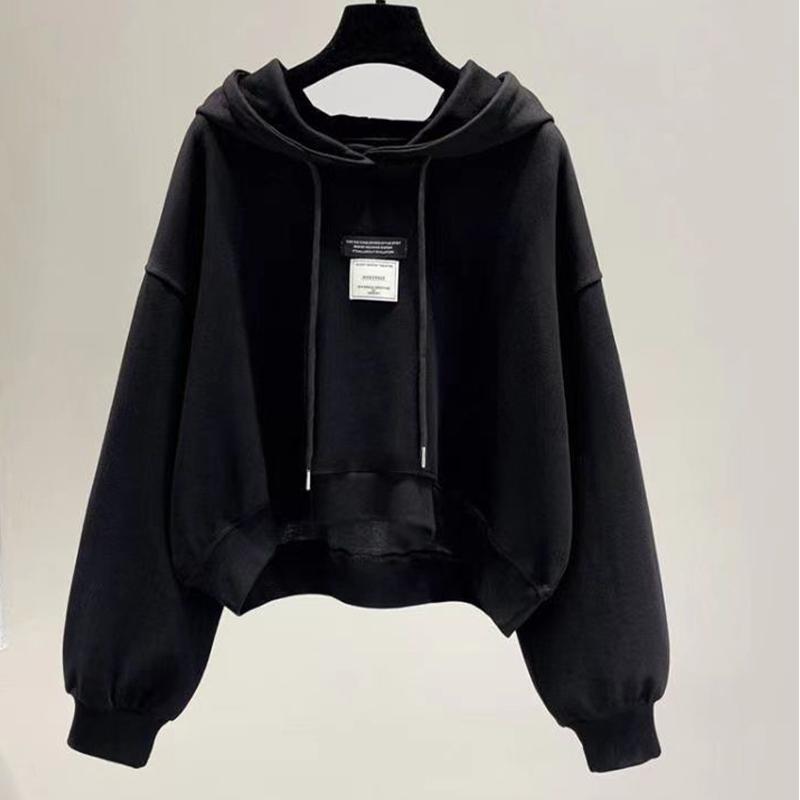 Women's Hooded Sweatshirt Fashion Casual Long Sleeve Thin Top Drawstring Loose Cropped Pullover