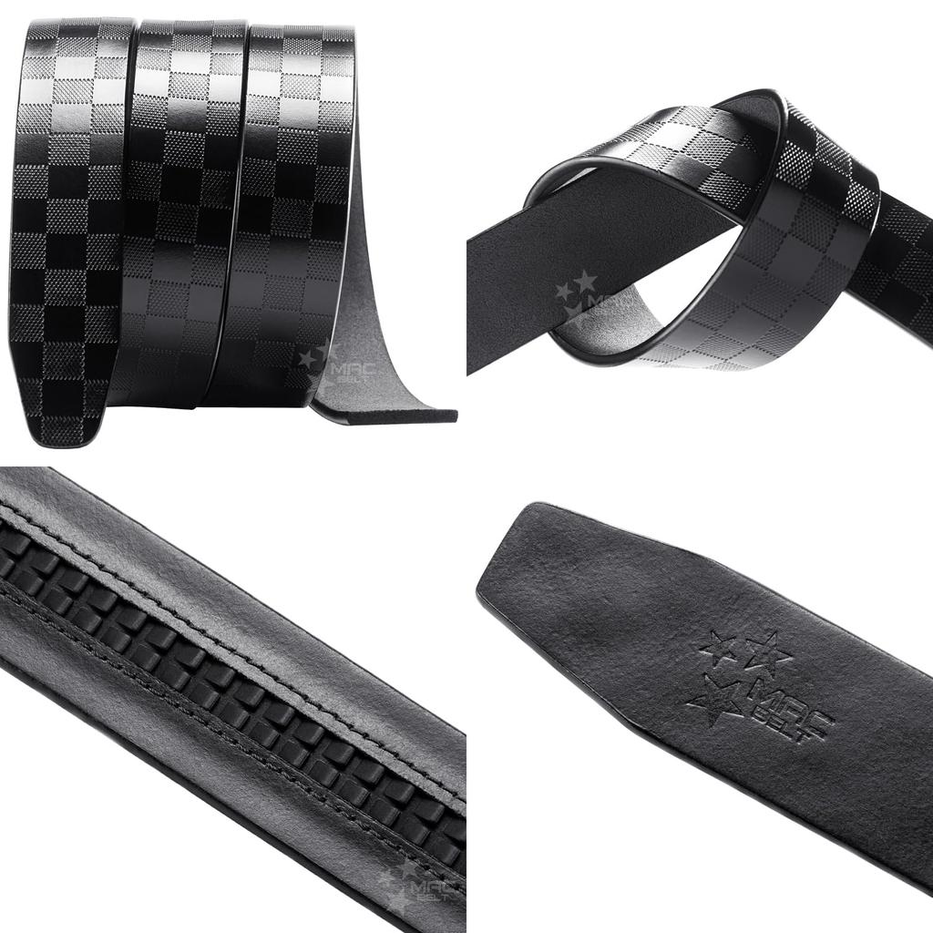 Men's belt, no holes, large size, stylish, casual, genuine leather, check pattern, casual belt, jeans belt, brand, automatic lock, adjustable, men's