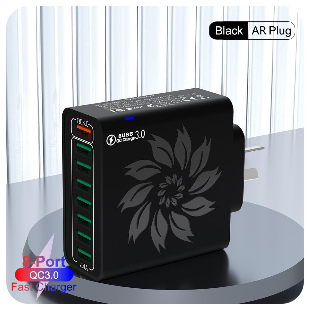 30W QC3.0 Colorful Flower 8-Port USB Fast Charger for US, EU, Korean Standards