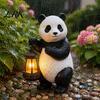 Panda Shape Night Light Garden Statue with Solar Lantern, Cute Sculpture Light, Whimsical Yard Art Decor Waterproof Resin Animal for Lawn Patio