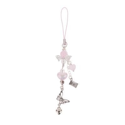 Sweet Peach Bowknot Phone Chain Shell Heart Pendant Earphone Case Hanging Rope Anti-Lost Lanyard Strap Bag Decor
