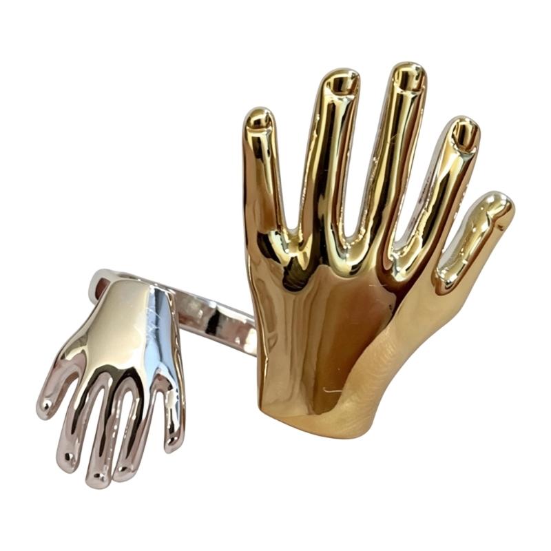 Adjustable Statement Ring with Abstract Hand Design, Open Band Alloy Jewelry for Daily Wear, Date Styling, Party Looks