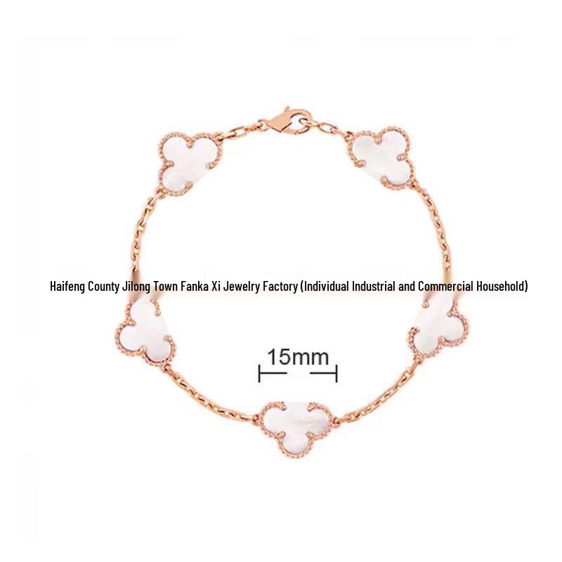 Bransoletka V Gold z Różowego Złota 18K z Koniczyną na Szczęście, Fioletowym Chalcedonem i Czerwonym Agatem dla Kobiet