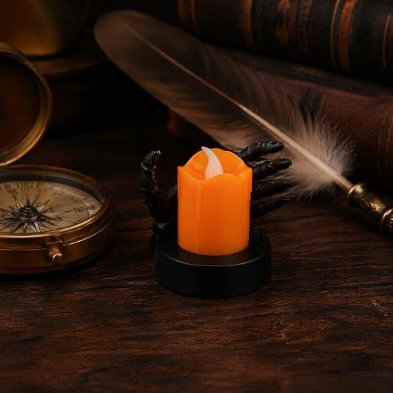 Halloween Party Prop Candle Light, LED Skeleton Hand Decoration with Flickering Dark Theme Decor Flame, Spooky Tabletop for Haunted House Horror