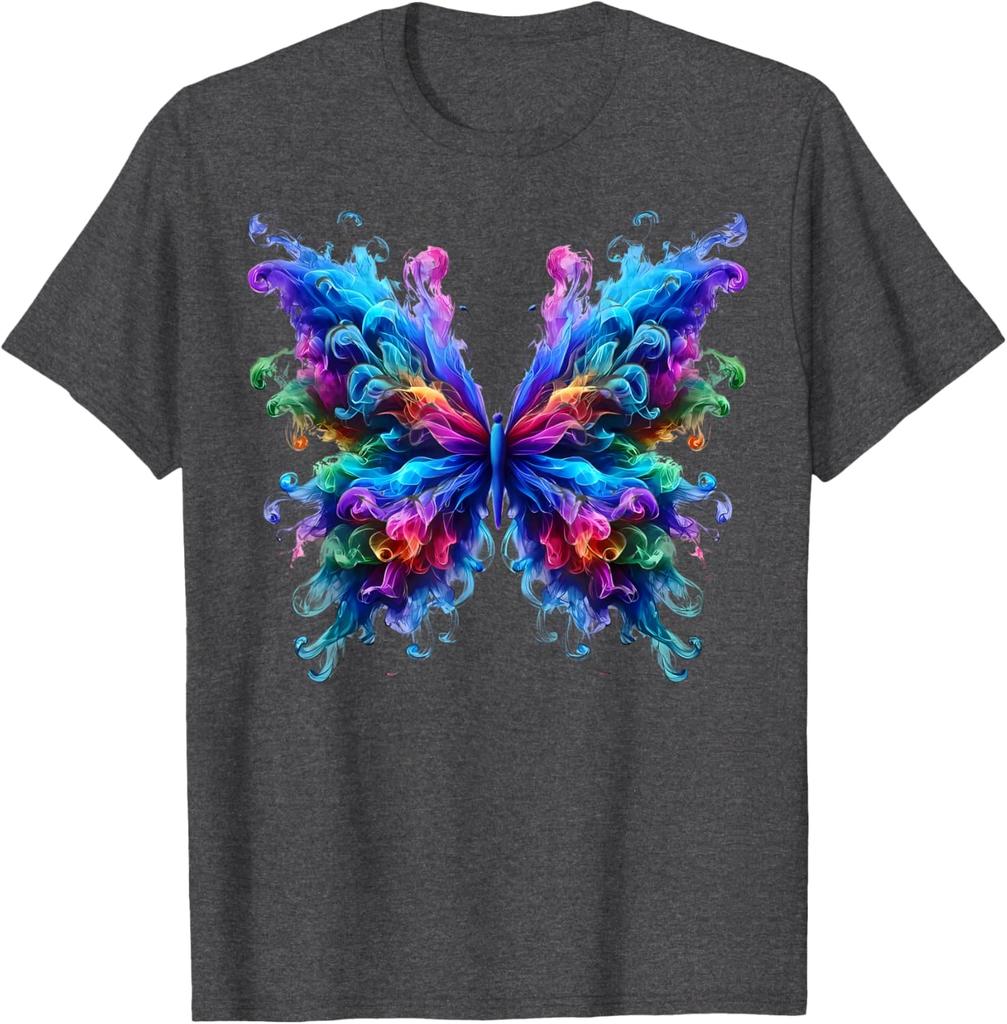 Vibrant Smoke Butterfly Graphic Tee Men's Breathable Crewneck Casual Trip T-Shirt