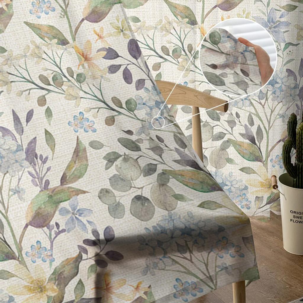 Spring Flowers Hydrangeas Sheer Curtains Transparent Voile Tulle for Bedroom Window Holiday Decoration