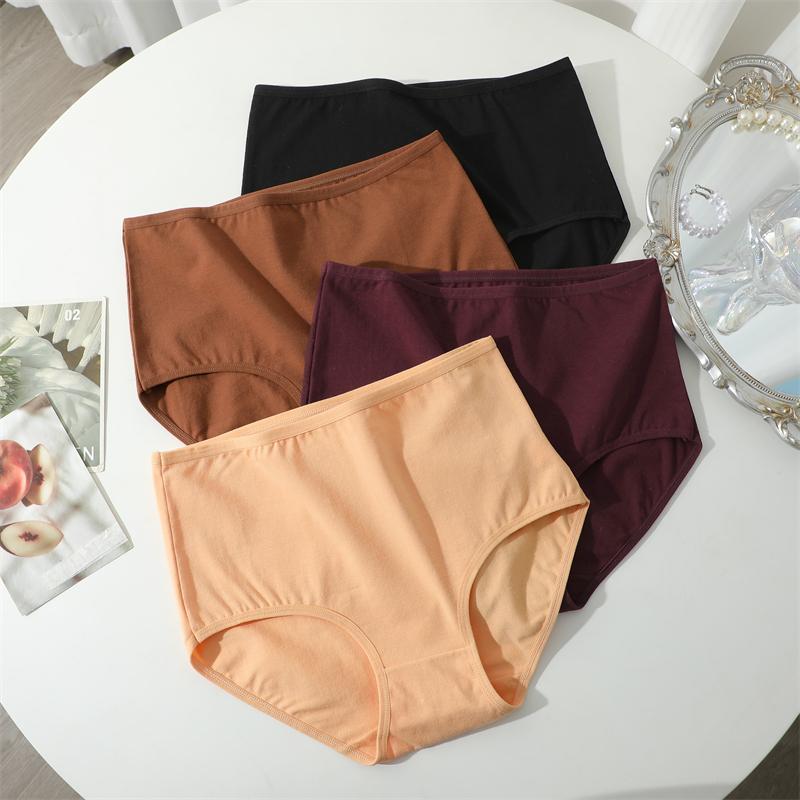 FINETOO Baumwolle Damen Slips Übergröße Nahtlose Unterwäsche Hohe Taille Einfarbig Slips Atmungsaktive Dehnbare Lingerie Sportshorts