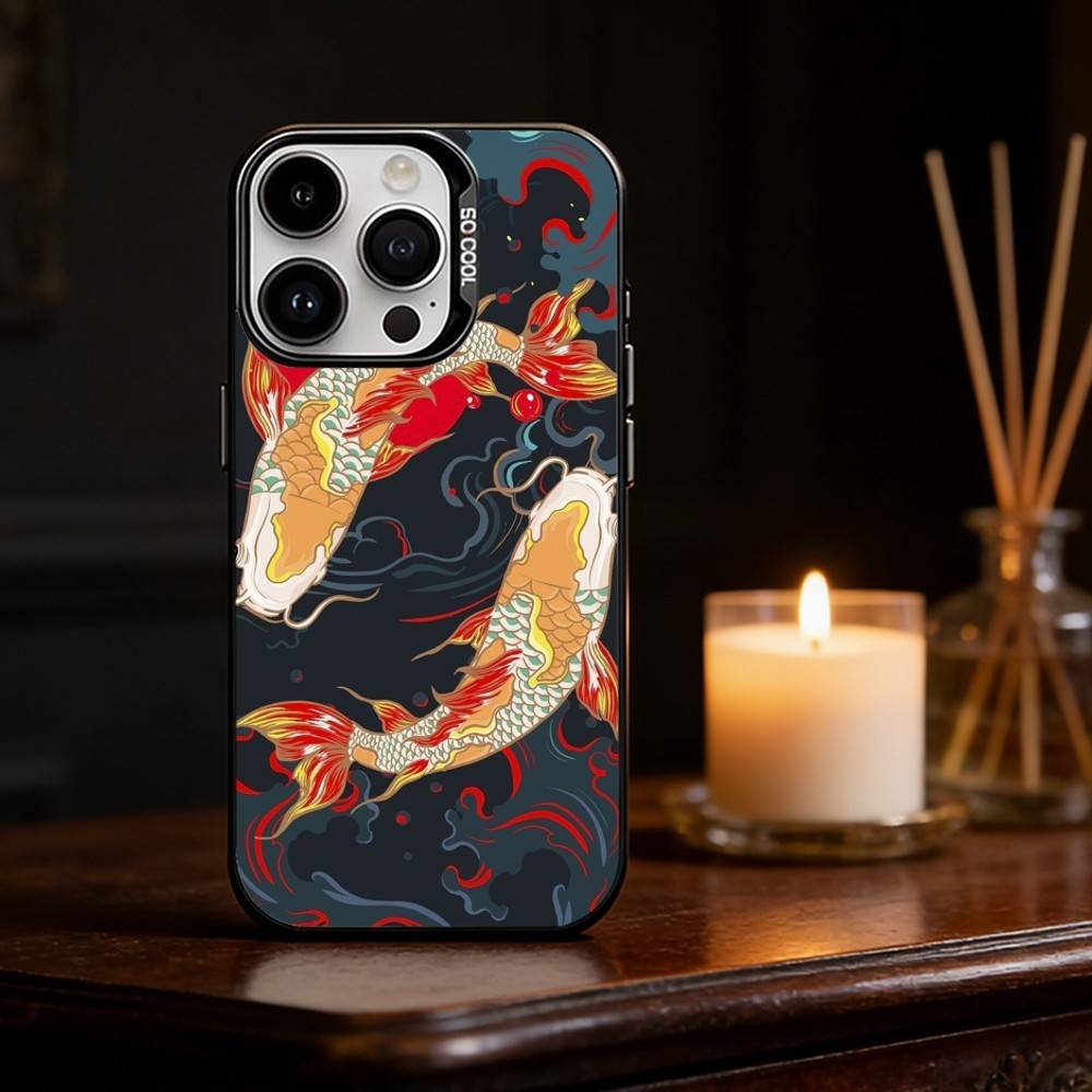 Koi Carp Fish Yin Yang Art Phone Case Color Silver Shell For IPhone 17 16 15 14 13 12 11 Pro Max Plus