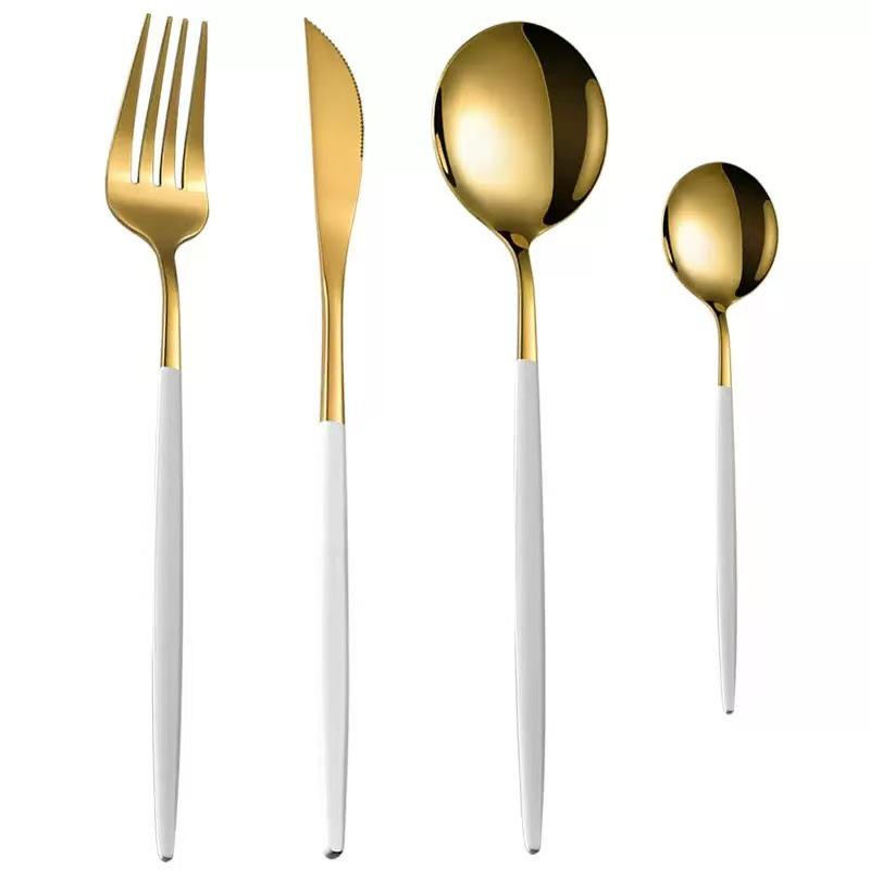 Gold Spray 410 Stainless Steel Cutlery Set (4-Piece) - Steak Knife, Fork, Spoon & Teaspoon - Ideal for Gift-Giving